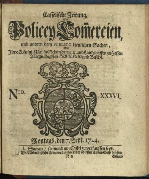 Nro. XXXVI, Montags, den 7. Sept. 1744
