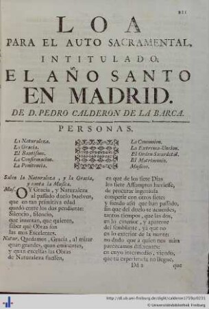 Loa para el Auto Sacramental El Año Santo en Madrid.