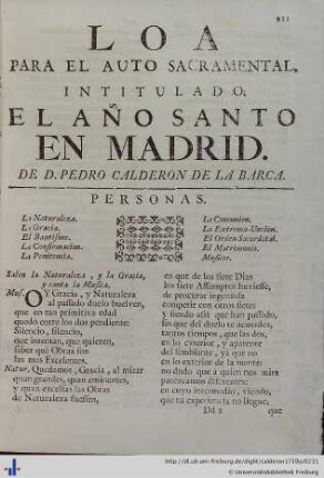 Loa para el Auto Sacramental El Año Santo en Madrid.