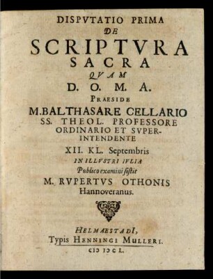 Disputatio Prima De Scriptura Sacra