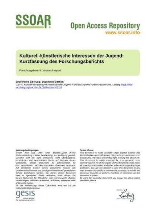 Kulturell-künstlerische Interessen der Jugend: Kurzfassung des Forschungsberichts