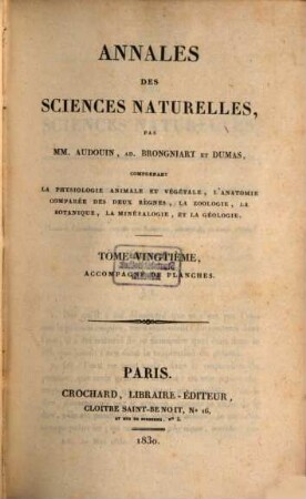 Annales des sciences naturelles. 20, 20. 1830
