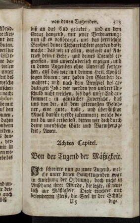 Achtes Capitel. Von der Tugend der Mäßigkeit.