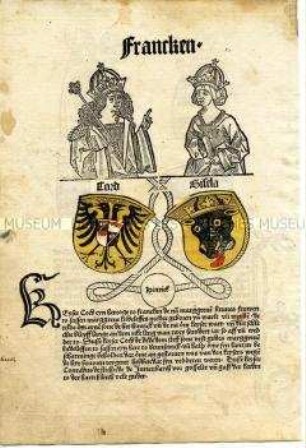 Kaiser Konrad II. und Ehefrau Gisela - Buchseite aus Bote, Sachsenchronik
