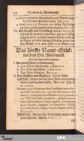 Das Fünffte Haupt-Stück/ von dem Heil. Abendmahl.