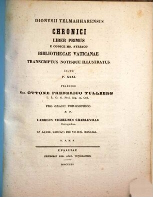 Dionysii Telmahharensis Chronici Liber ... : e codice Mss. Syriaco Bibliothecae Vaticanae transcriptus notisque illustratus. 31