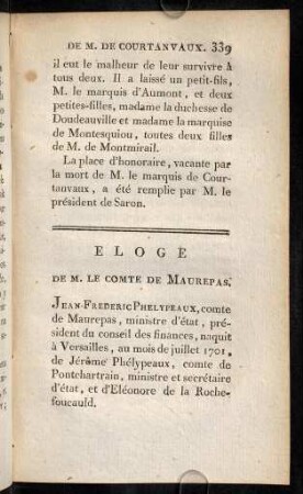 339-395, Eloge de M. le Comte de Maurepas.