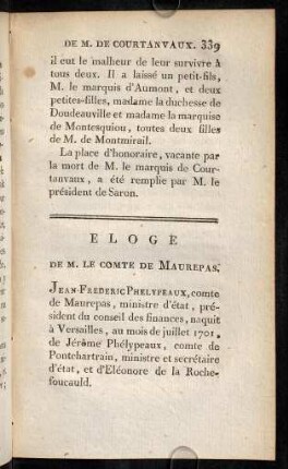 339-395, Eloge de M. le Comte de Maurepas.