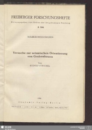 Versuche zur seismischen Orientierung von Grubenbauen