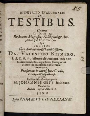 Disputatio Inauguralis De Testibus