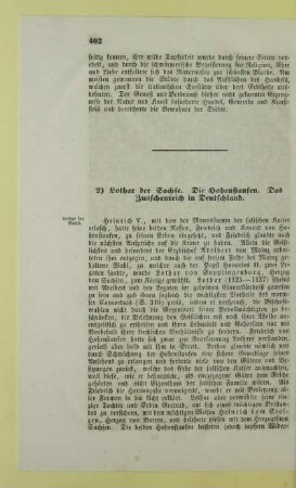 2) Lothar der Sachse. Die Hohenstaufen. Das Zwischenreich in Deutschland