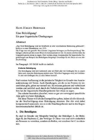 Eine Beleidigung! Ein paar linguistische Überlegungen
