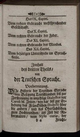Innhalt des dritten Theils/ von der Teutschen Sprache.
