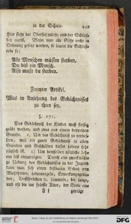 Zweyter Artikel: Was in Ansehung des Gedaechtnisses zu thun sey