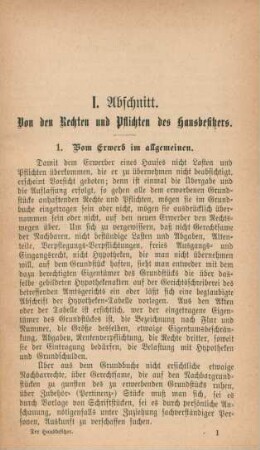 I. Abschnitt. Von den Rechten und Pflichten des Hausbesitzers.