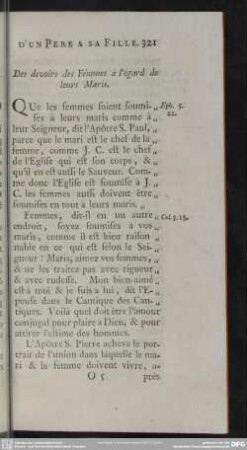 Des devoirs des Fémmes à l´égard de leurs Maris