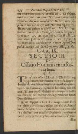 [...] Sectio III. De Officio Hominis circa fortunae bona.