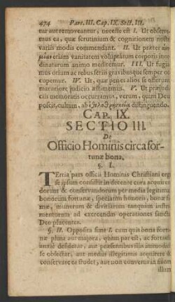 [...] Sectio III. De Officio Hominis circa fortunae bona.