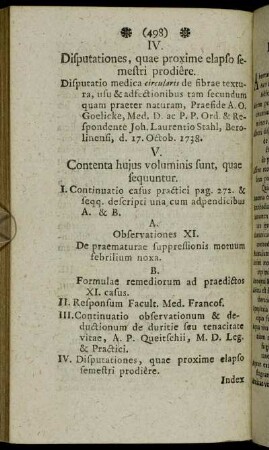 V. Contenta hujus voluminis sunt, quae sequuntur.
