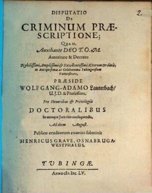 Disputatio De Criminum Praescriptione
