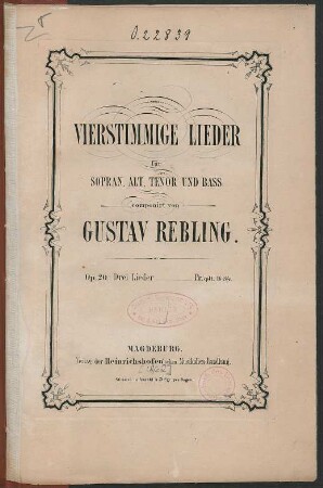 Vierstimmige Lieder für Sopran, Alt, Tenor und Bass op. 20