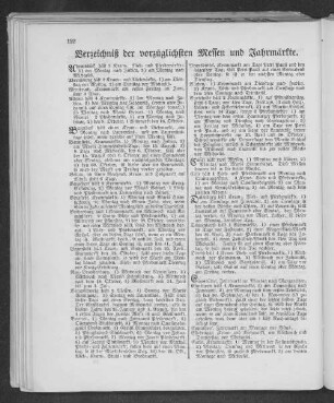 Verzeichniß der vorzüglichsten Messen und Jahrmärkte.