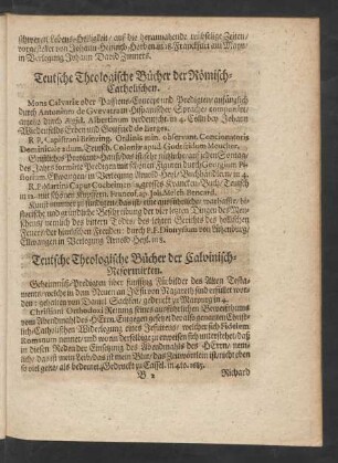 Teutsche Theologische Bücher der Römisch-Catholischen.