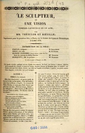 Le sculpteur, ou une vision : comédie-vaudeville en un acte