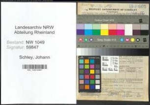 Entnazifizierung Johann Schley , geb. 25.06.1888 (Postbeamter)