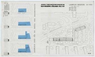 Wettbewerb Arbeitnehmerwohheim Wedding (nicht realisiert) – Lagepläne Bauabschnitte, Endstudie. Berlin-Wedding, Kösliner Straße 11-19
