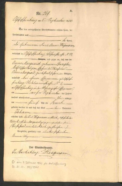 Standesamtsbuch der Stadt Aschaffenburg: Geburten 365/1900 - 184/1901