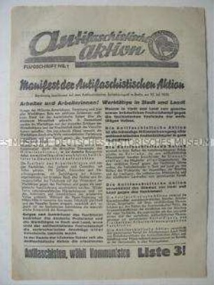 Flugblatt der KPD zur Reichstagswahl am 31.7.1932 mit einer Kampfansage gegen die "faschistische Unterdrückung"