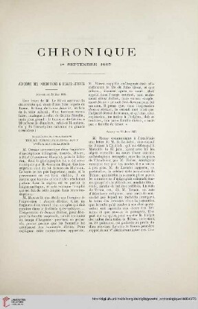 Chronique: 1er Septembre 1885