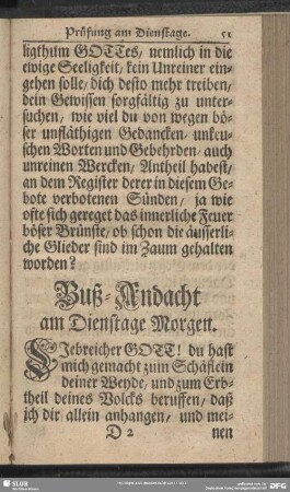 Buß-Andacht am Dienstage