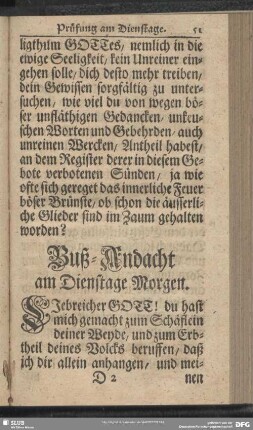 Buß-Andacht am Dienstage