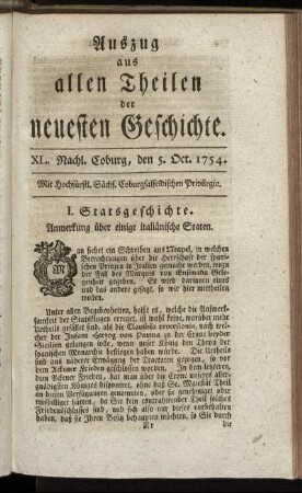 XL. Nachl. Coburg, den 5. Oct. 1754.