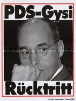 Maueranschlag der "BZ" zum Rücktritt von Gregor Gysi als Wirtschaftssenator von Berlin: "PDS-Gysi / Rücktritt"