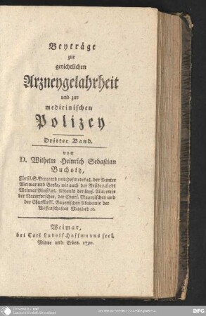 3 (1790): Beyträge zur gerichtlichen Arzneygelahrtheit und zur medicinischen Polizey