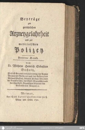 3 (1790): Beyträge zur gerichtlichen Arzneygelahrtheit und zur medicinischen Polizey