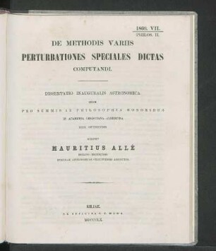 De Methodis Variis Perturbationes Speciales Dictas Computandi.