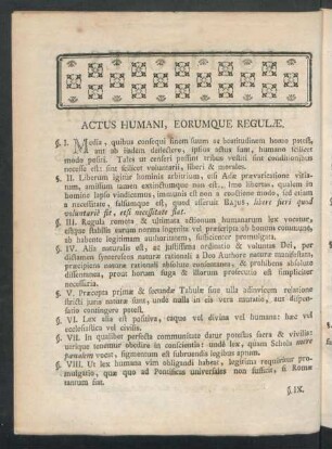 Actus Humani, Eorumque Regulae