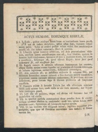 Actus Humani, Eorumque Regulae