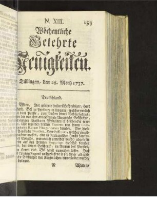 N. XIII. Tübingen, den 28. Mertz 1737