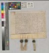 Johannes von Imbsen, Domherr zu Paderborn, schuldet Claus vom Closter, Domherr zu Paderborn, und Testamentsvollstrecker des Domherren zu Paderborn, Hermann Spiegel, 48 hornsche Gulden, die bei Albert Konnynghe, Distributor zu Paderborn, angelegt waren und jetzt 24 rheinische Goldgulden betragen und zum Erbe Everd Cronens gehören. Von dessen Testamentsvollstreckern hat Hermann Spiegel 26 Gulden geborgt und dafür eine Rente aus seiner Obödienz zu Fölsen (Voltzen) versetzt. Johannes von Imbsen versetzt für dies Geld eine Rente von 18 Schillingen aus dem kleinen Haus bei seinem Haus bei der Kolgrove zu Gunsten der Memorie des Everd Cronen. Bürgen: Laurentius Nasschar(d)t und Friedrich von Hoerde, Domherren zu Paderborn. SA des Ausstellers und der Bürgen. Datum: ipso die Taurini et Herculiani martiris