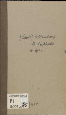 Kirchenbuchduplikat der evangelischen Gemeinde Preußisch-Oldendorf, Kreis Lübbecke (GHT 1825-1835). (Gemeinde: Evangelische Gemeinde Preußisch-Oldendorf)