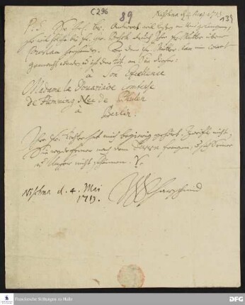 Postskriptum von Justus Samuel Scharschmidt an August Hermann Francke.