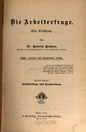Die Arbeiterfrage : eine Einführung, 1. Arbeiterfrage und Sozialreform