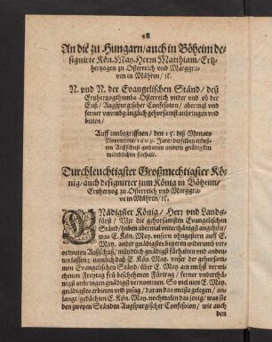 48-52, An die zu Hungarn auch in Böheim designierte Königlich Mayestät...15. Nov. 1609