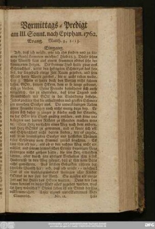 [No. 11.] Vormittags-Predigt am III. Sonnt. nach Epiphan. 1762. Evang. Matth. 8, 1 - 13.