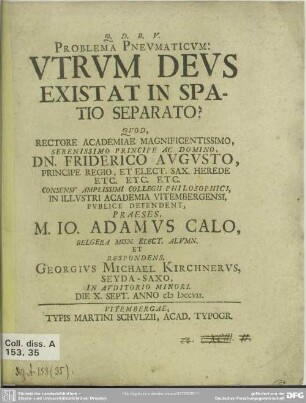 Problema Pneumaticum: Utrum Deus Existat In Spatio Separato?